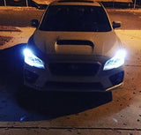 Front view of 2015+ Subaru WRX with both C-light LEDs illuminated in white.