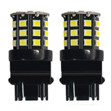 Pair of bright white LED bulbs for vehicle lighting with stacked SMD chips for full coverage