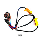 3157 resistor harness with two gold load resistors and factory-style plug, designed to eliminate hyper-flash and warning lights in LED conversions