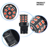 Close-up product details of 7440 LED bulb with multiple red diodes and black housing.