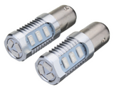 Pair of BA15S chrome LED brake bulbs with 360-degree light output
