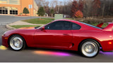 Displaying the installation of an underglow LED kit, highlighting the adaptable LED strips for personalizing your vehicle.