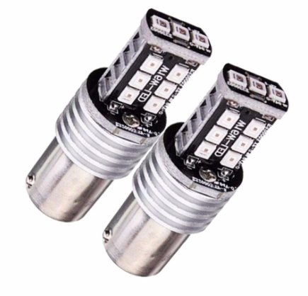 Pair of silver LED brake light bulbs compatible with BA15S base