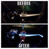 Before and after comparison of Mitsubishi Evo interior lighting upgrade to LED.
