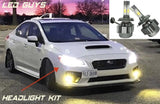 Close-up of Subaru with LED headlight conversion kit illuminating the road