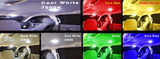 Interior car LED light display featuring warm, cool, and colored bulb options for custom lighting