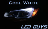Cool white LED C-light installed in Subaru WRX headlight, glowing with a crisp white hue.